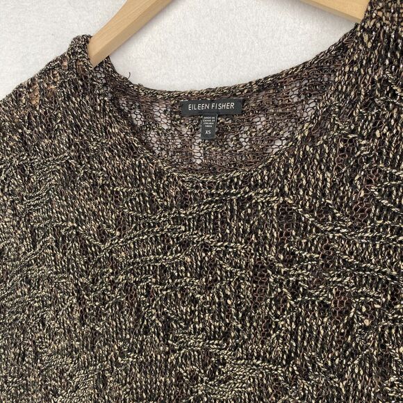 EILEEN FISHER Sweater XS Wrapped Sparkle Pullover Short Sleeve Brown Gold - Picture 3 of 14